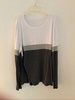 Colorblock Long Sleeve Top - White, Gray, Dark Charcoal